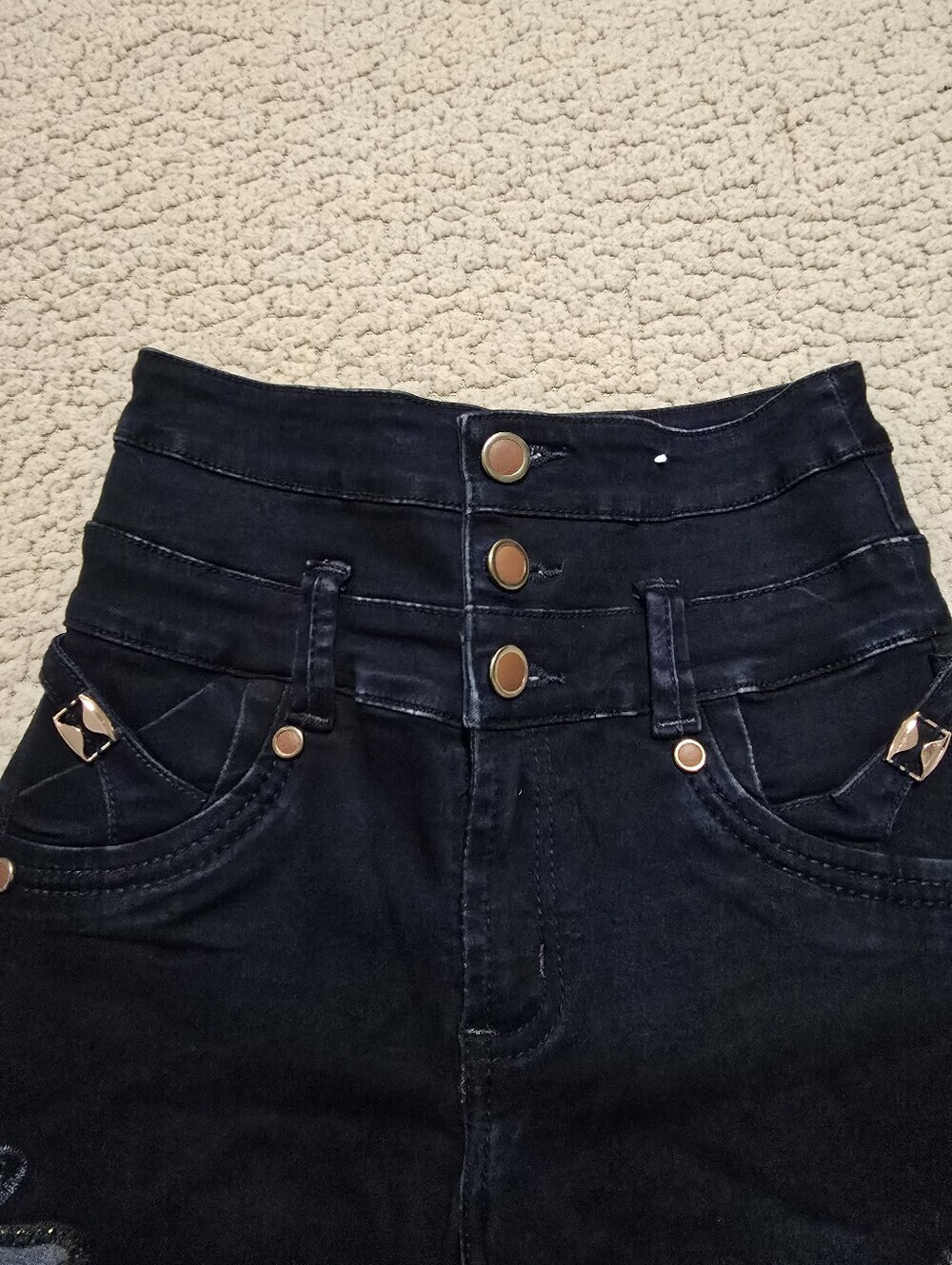 High-Rise Blue Women’s Jeans with Triple Button Waist